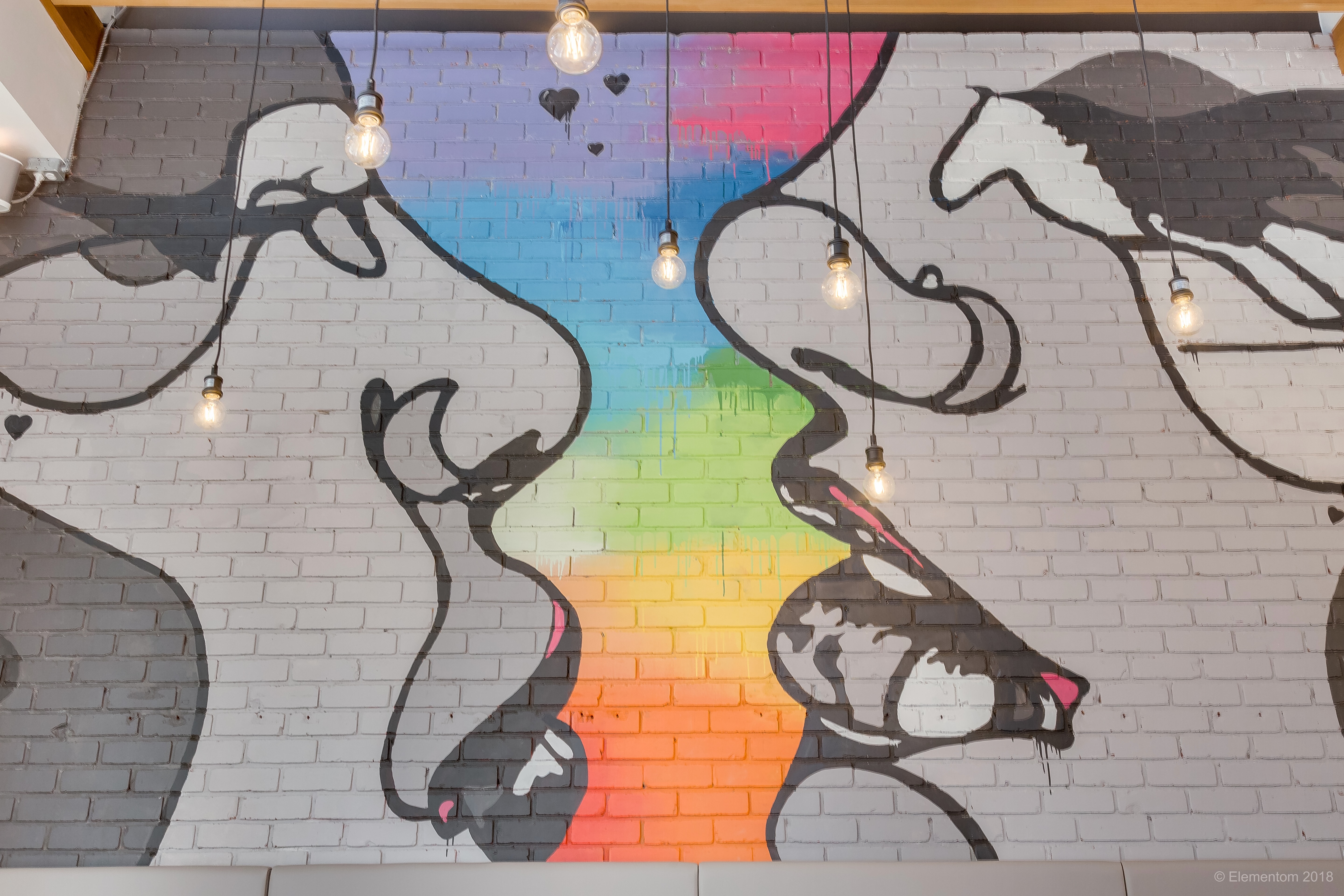 Hand-drawn elephant mural in a Blenz Coffee interior
